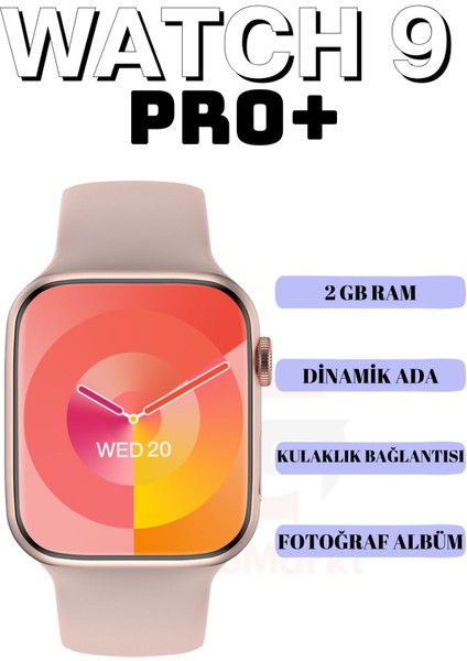 200-300 Mah Watch 9 Pro Plus Serisi Akıllı Saat Dinamik Ada/ 2 GB Ram/ Çift Kordon 2024 Model Pembe