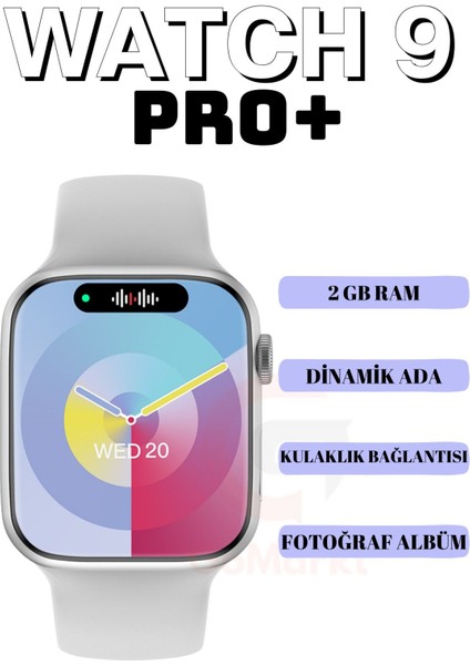 200-300 Mah Watch 9 Pro Plus Serisi Akıllı Saat Dinamik Ada/ 2 GB Ram/ Çift Kordon 2024 Model Pembe