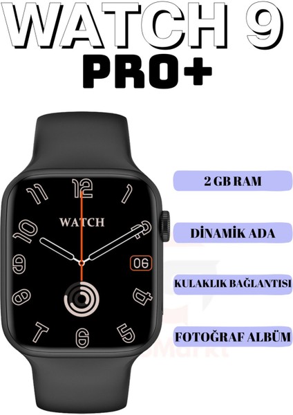 200-300 Mah Watch 9 Pro Plus Serisi Akıllı Saat Dinamik Ada/ 2 GB Ram/ Çift Kordon 2024 Model Pembe