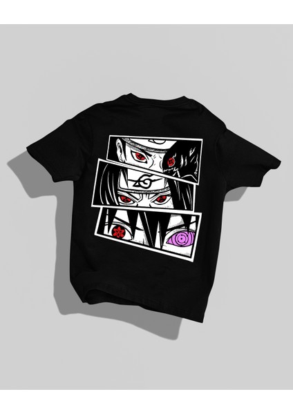 Naruto - Sasuke Uchiha Tasarımı Sırt Baskılı Yüksek Kalite Kompakt Oversize T-Shirt