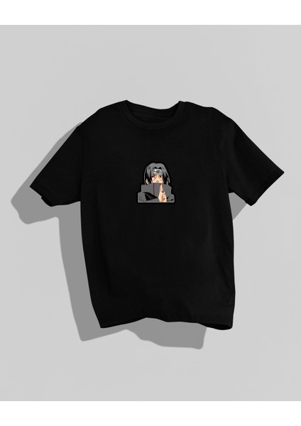 Naruto - Sasuke Uchiha Tasarımı Sırt Baskılı Yüksek Kalite Kompakt Oversize T-Shirt