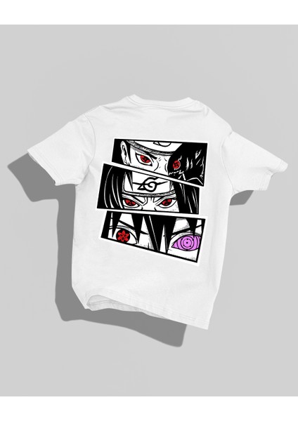 Naruto - Sasuke Uchiha Tasarımı Sırt Baskılı Yüksek Kalite Kompakt Oversize T-Shirt