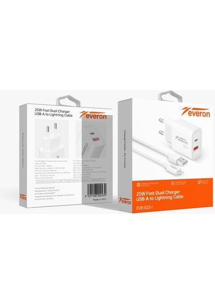 25W Pd-Usb Şarj Başlığı ve Lightning Kablo EVR-023-I