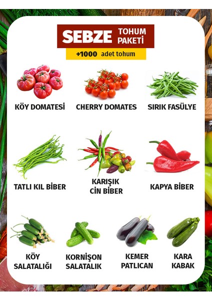 10 Çeşit Sebze Tohum Paketi 1000+ Tohum fiyatları