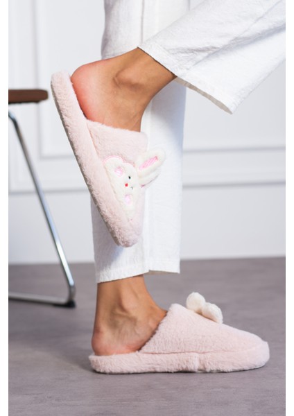 Kadın Tavşan Figürlü Sessiz Taban Peluş Pofuduk Ev Terliği Çeyiz Terliği fiyatları