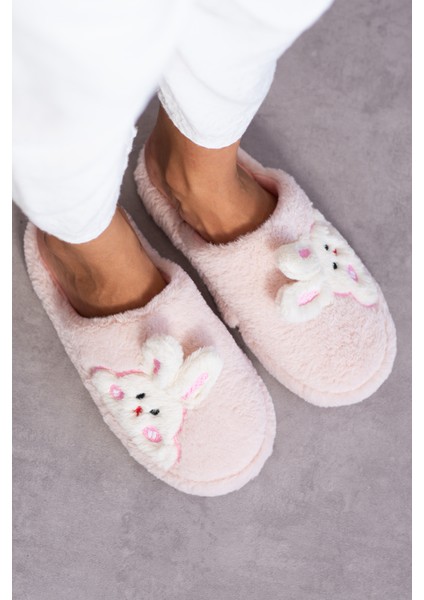 Kadın Tavşan Figürlü Sessiz Taban Peluş Pofuduk Ev Terliği Çeyiz Terliği modelleri