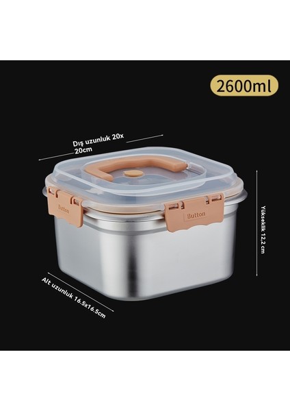 2600 ml Paslanmaz Çelik Kare Mühürlü Taşınabilir Sebzelik Kapaklı Kutu (Yurt Dışından)