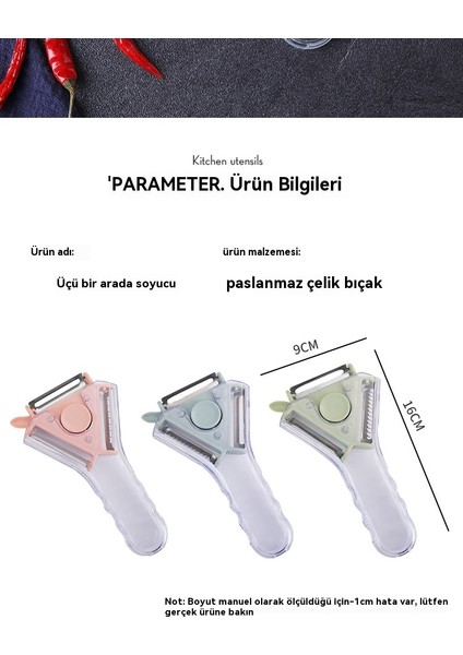 Ekonomik ve Pratik 3'ü 1 Arada Mutfak Döner Meyve ve Sebze Soyma Bıçağı (Yurt Dışından)