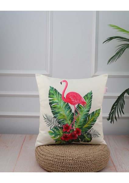 Yeşil Yaprak Desenli Leylek Temalı Dijital Baskılı Kırlent Koltuk Yastık Kılıfı