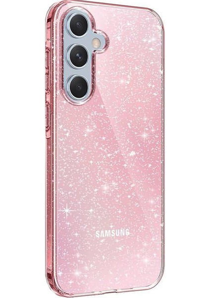 Samsung Galaxy A05S Uyumlu Simli Tasarımlı Full Korumalı Silikon Kılıf - Pembe