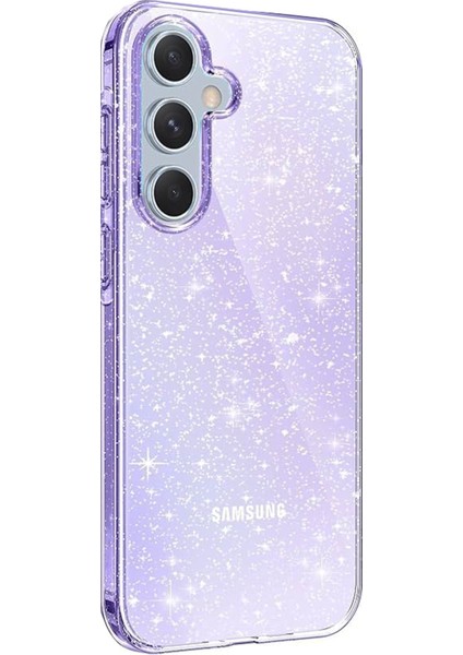 Samsung Galaxy A34 5g Uyumlu Simli Tasarımlı Full Korumalı Silikon Kılıf - Mor