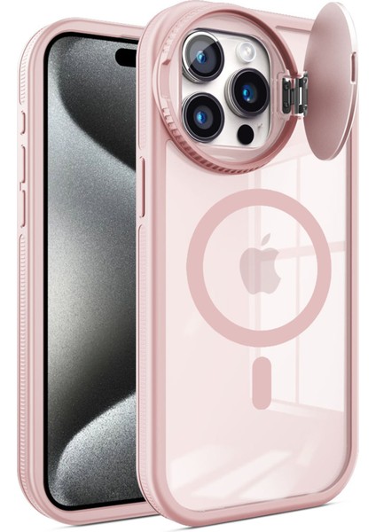 Apple iPhone 15 Pro Max Uyumlu Teleskop Lens Korumalı Tasarımlı Renkli Magsafe Kılıf - Pembe