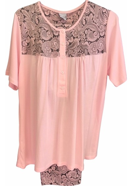 NENA-24580-BAYAN Kısa Kollu Robalı Patlı % 100 Pamuk Viskon Pijama Takımı