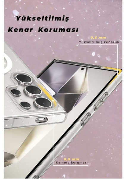 Samsung Galaxy S23 Fe Uyumlu Simli Magsafe Tasarımlı Full Korumalı Silikon Kılıf - Şeffaf fiyatları