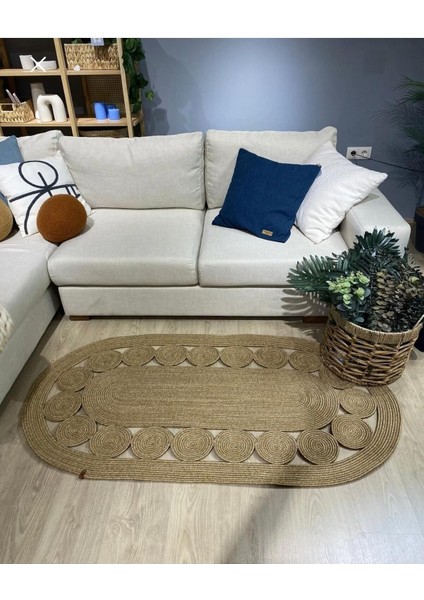Jüt Hasır El Örgüsü Halı Kilim Yıkanabilir Çift Taraflı Oval modelleri