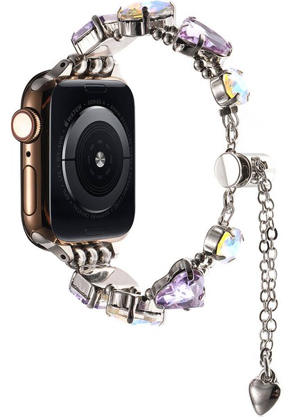 Apple Watch Uyumlu 44MM KRD-115 Renkli Taş Tasarımlı Kordon-Lila fırsatları