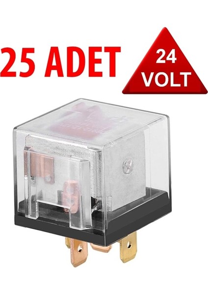 Üniversal Röle 24 Volt ( 40 Amper ) Şeffaf 5 Uçlu 24V 25 Adet Mini Röle Şeffaf Röle 24 Volt Ledli