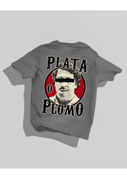 Plata O Plomo Tasarımı Sırt Baskılı Yüksek Kalite Kompakt Oversize T-Shirt