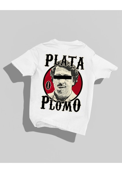 Plata O Plomo Tasarımı Sırt Baskılı Yüksek Kalite Kompakt Oversize T-Shirt