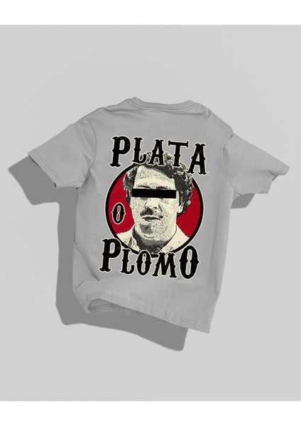 Plata O Plomo Tasarımı Sırt Baskılı Yüksek Kalite Kompakt Oversize T-Shirt