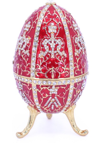 Swaroski Taşlı Büyük Faberge Yumurta Takı Kutusu - Kırmızı