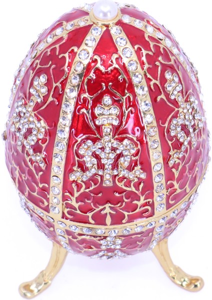 Swaroski Taşlı Büyük Faberge Yumurta Takı Kutusu - Kırmızı