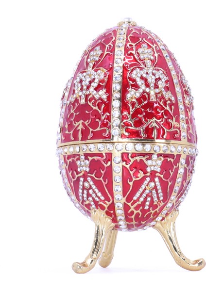 Swaroski Taşlı Büyük Faberge Yumurta Takı Kutusu - Kırmızı