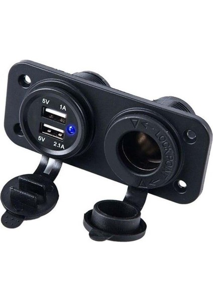 Şarj Söketi Marin Tip Çiftli USB Girişi 12V Set