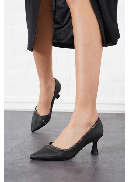 Ventes Şerit Taşlı Kadın 7 Cm Stiletto Saten Kumaş Ayakkabı