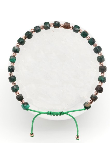 Malakit Doğal Taş Makrome Örme Bileklik Küp Kesim