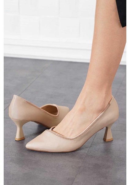 Ventes Şerit Taşlı Kadın 7 Cm Stiletto Saten Kumaş Ayakkabı