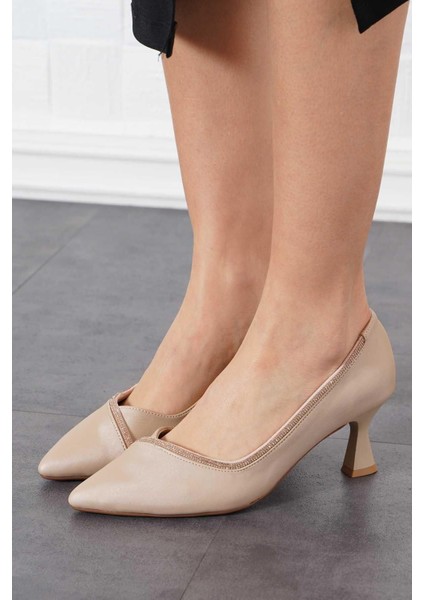 Ventes Şerit Taşlı Kadın 7 Cm Stiletto Saten Kumaş Ayakkabı