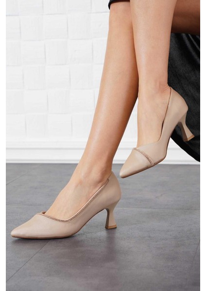 Ventes Şerit Taşlı Kadın 7 Cm Stiletto Saten Kumaş Ayakkabı