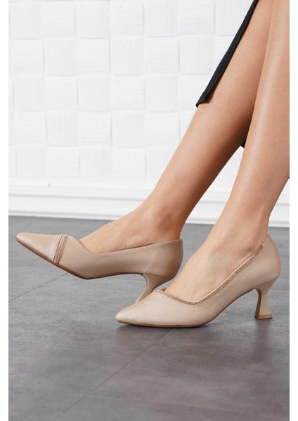 Ventes Şerit Taşlı Kadın 7 Cm Stiletto Saten Kumaş Ayakkabı