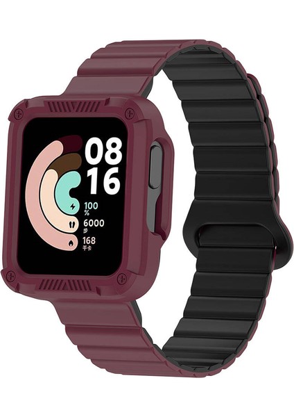 Xiaomi Redmi Watch 1 Silikon Kordon KRD-105 Strap Kayış-Koyu Kırmızı-Siyah