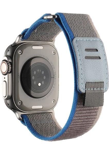 Apple Watch Uyumlu Ultra 49MM Hasır Kordon KRD-106 Strap Kayış-Gri-Mavi