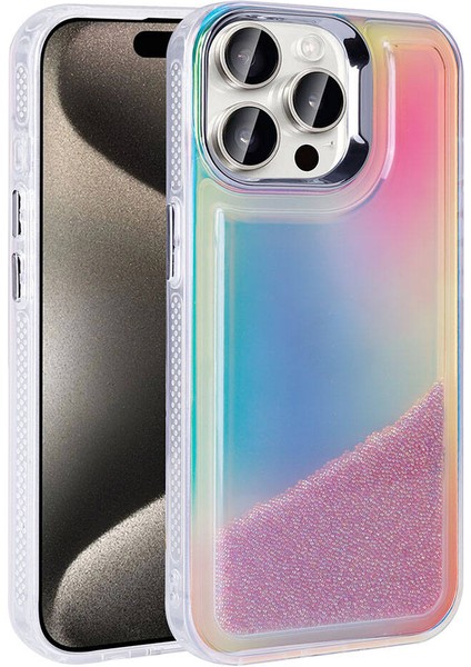 iPhone 15 Pro Max Kılıf Airbagli Renkli Arka Yüzey Boncuk Tasarımlı Zore Kumul Kapak-Mor