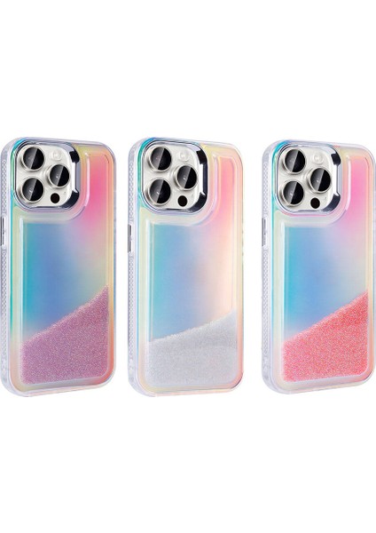 iPhone 15 Pro Max Kılıf Airbagli Renkli Arka Yüzey Boncuk Tasarımlı Zore Kumul Kapak-Mor