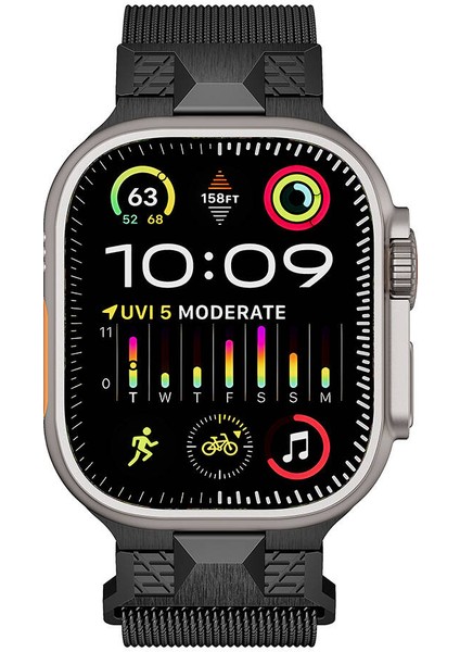 Apple Watch Uyumlu Ultra 49MM KRD-107 Metal Hasır Kordon-Siyah