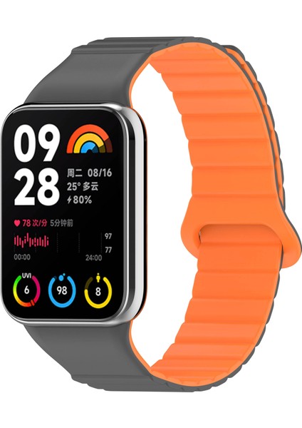 Xiaomi Mi Band 8 Pro Silikon Kordon KRD-105 Strap Kayış-Gri-Turuncu