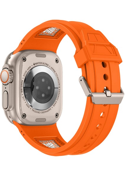 Apple Watch Uyumlu Ultra 49MM KRD-117 Hava Alabilen Delikli Metal Süslemeli Desenli Silikon Kordon-Tit fiyatları