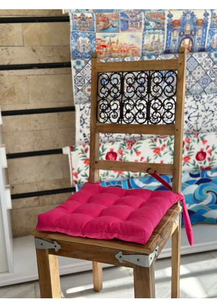 Pembe Pofidik Özel Kalıp Bağcıklı Su Itici Kumaş 6'Lı Sandalye Minderi