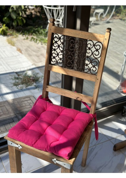Pembe Pofidik Özel Kalıp Bağcıklı Su Itici Kumaş 6'Lı Sandalye Minderi modelleri