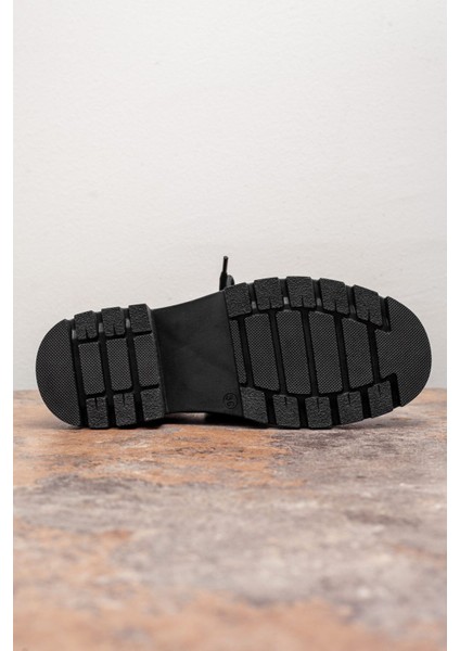 Bej Deri Kalın Taban Loafer Ayakkabı Kadın Günlük Ayakkabı Kadın Loafer