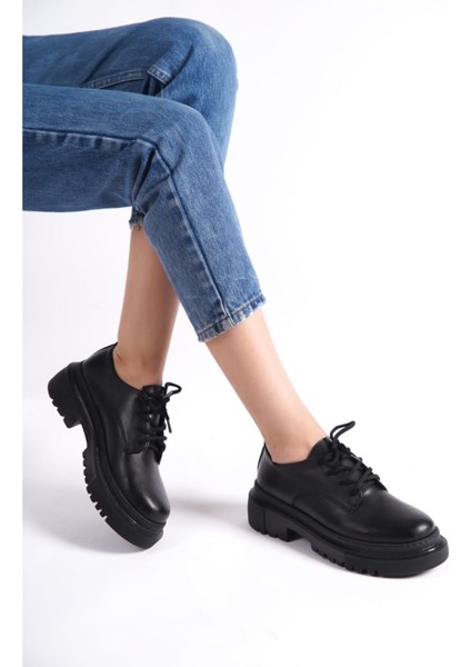 Bej Deri Kalın Taban Loafer Ayakkabı Kadın Günlük Ayakkabı Kadın Loafer