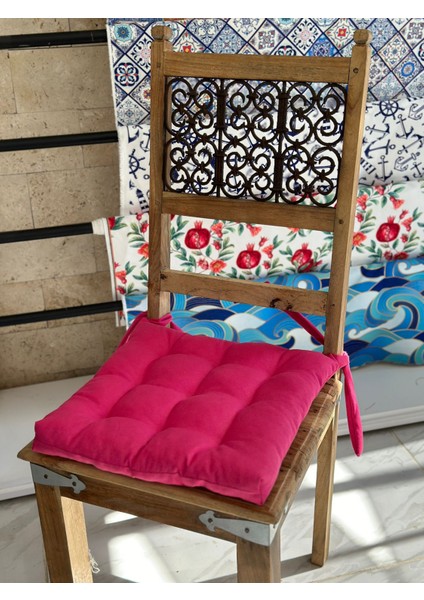 Pembe Pofidik Özel Kalıp Bağcıklı Su Itici Kumaş 4'Lü Sandalye Minderi modelleri