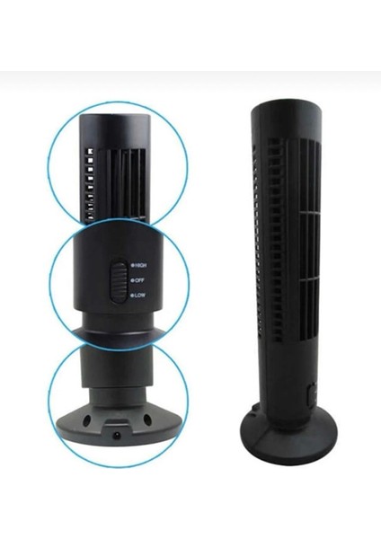 Ithalatçı Garantili Kule Tipi Masaüstü Mini USB Vantilatör Kademeli Klima Serinliği Siyah 2 Yıl Soğ