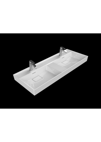 Sharp Etajerli Lavabo 120 x 48 cm (Çift Hazneli Çift Batarya Delikli)
