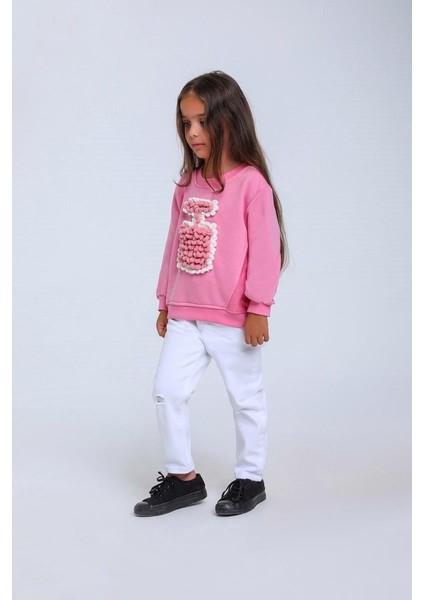 01-05 Yaş Kız Bebek Pembe Renk Ön Detaylı Sweat