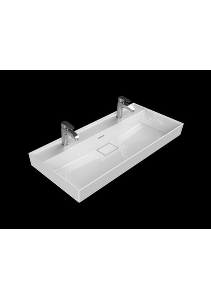 Sharp Etajerli Lavabo 100 x 48 cm (Tek Hazneli Çift Batarya Delikli)